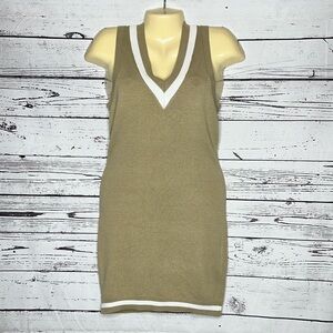 Forever 21 NWT S Taupe & White Stripe V-Neckline Sleeveless Sweater Knit Dress